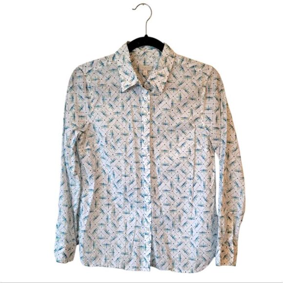 Talbots Women's Petite White Dragonfly Button Down Shirt Size MP - Picture 1 of 5